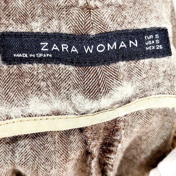 ZARA WOMAN Brown Wool Blend Trouser Pants Small High Waisted Capris Work wear - Picture 2 of 10